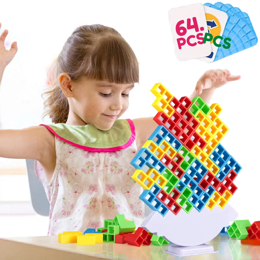 Jogo de Equilíbrio Torre Tetris Educativo Infantil 64 Peças
