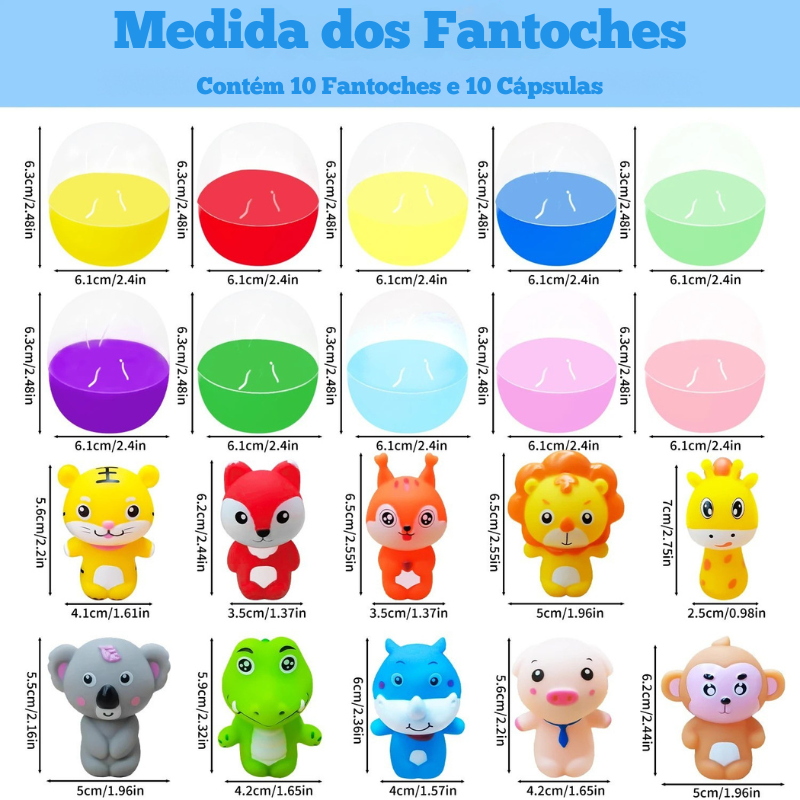 Kit 10 Dedoches de Animais Infantil