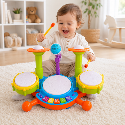 Bateria Infantil Musical com Microfone Brinquedo Educativo Para Bebê