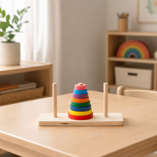 Torre de Hanói Infantil de Madeira Brinquedo Montessori Educativo
