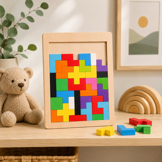 Quebra-Cabeça Tetris de Madeira Montessori Infantil Educativo