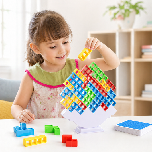 Jogo de Equilíbrio Torre Tetris 64 Peças Educativo Infantil em Madeira