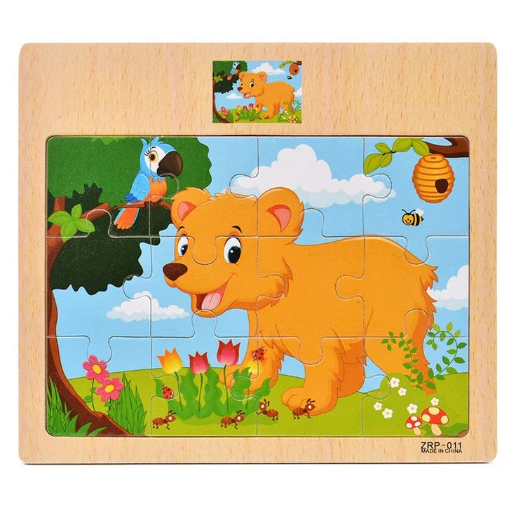 Quebra-Cabeça de Madeira Infantil Animais 12 Peças