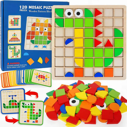 Quebra Cabeça Mosaico de Madeira Infantil com Cartas Montessori