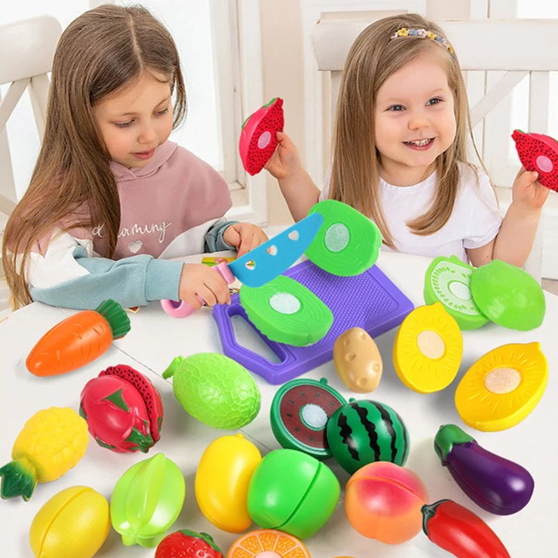 Brinquedo de Cozinha Infantil Kit Frutas e Legumes de Cortar em Madeira