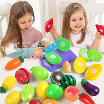 Brinquedo de Cozinha Infantil Kit Frutas e Legumes de Cortar em Madeira