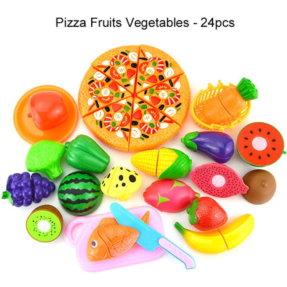 Brinquedo de Cozinha Infantil Kit Frutas e Legumes de Cortar em Madeira