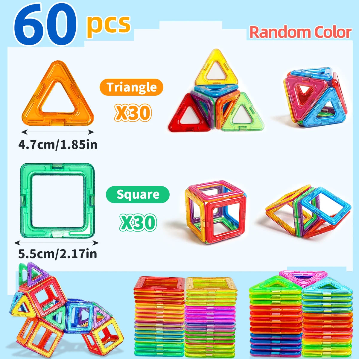 Brinquedo Magnético de Montar Infantil 60 Peças Educativo Criativo