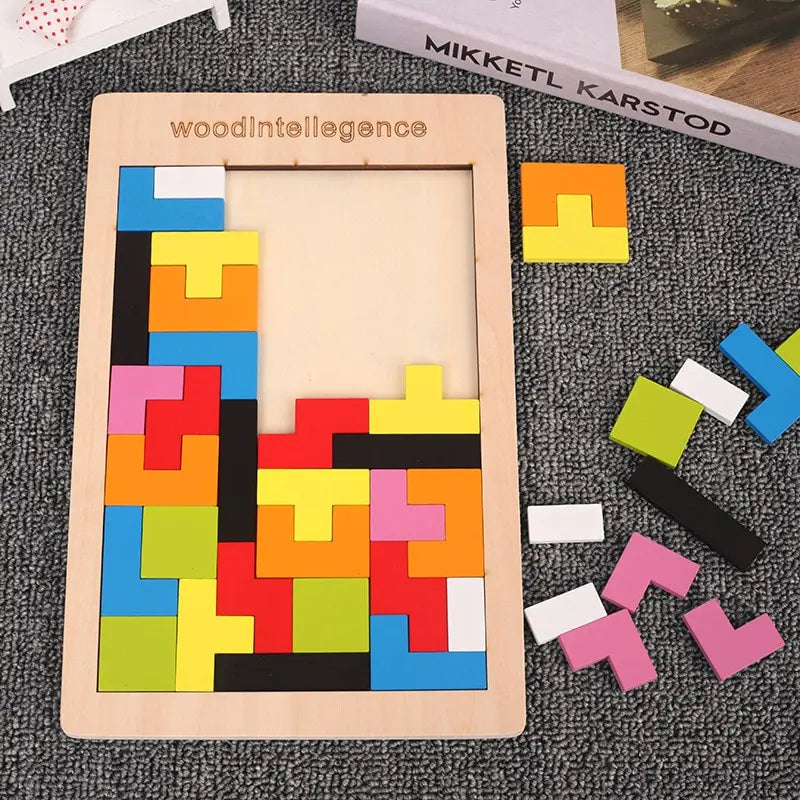 Quebra-Cabeça Tetris de Madeira Montessori Infantil Educativo