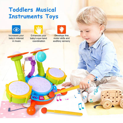Bateria Infantil Musical com Microfone Brinquedo Educativo Para Bebê