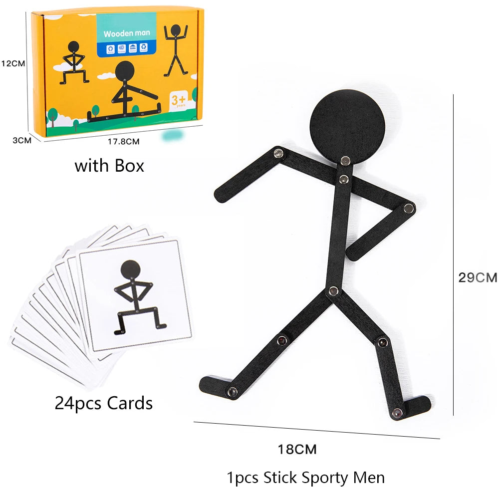 Boneco Articulável de Madeira Montessori Brinquedo Educativo