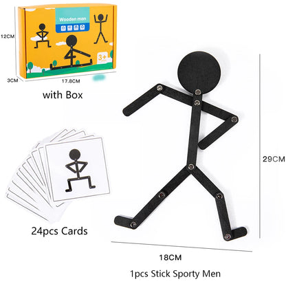 Boneco Articulável de Madeira Montessori Brinquedo Educativo