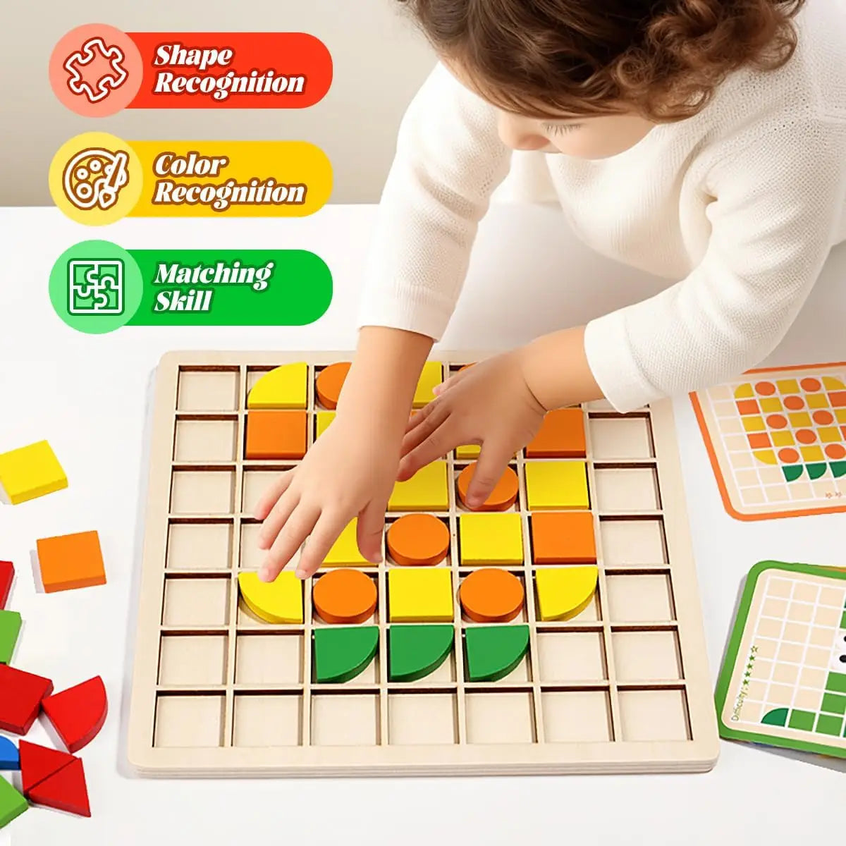 Quebra Cabeça Mosaico de Madeira Infantil com Cartas Montessori