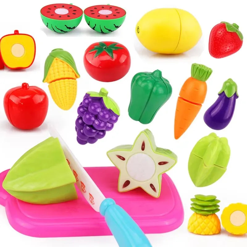 Brinquedo de Cozinha Infantil Kit Frutas e Legumes de Cortar em Madeira