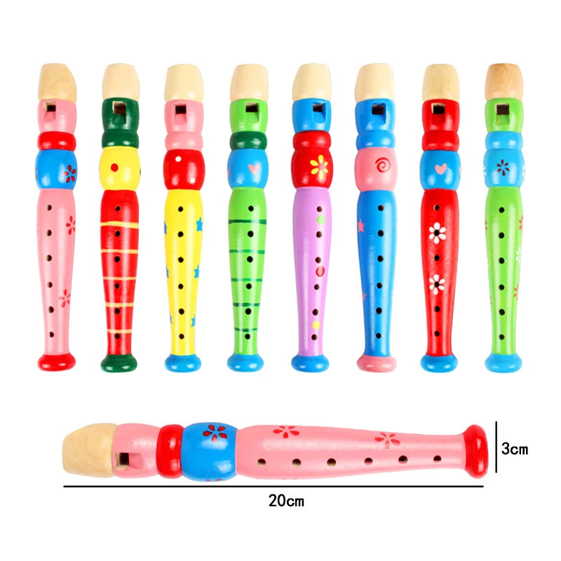 Flauta Infantil de Madeira Colorida Brinquedo Musical Educativo