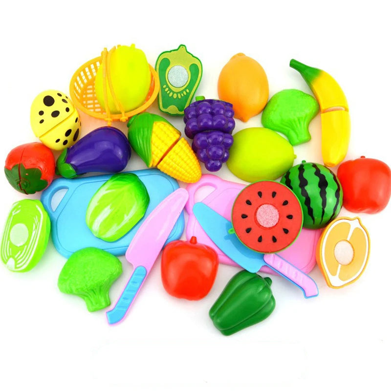 Brinquedo de Cozinha Infantil Kit Frutas e Legumes de Cortar em Madeira