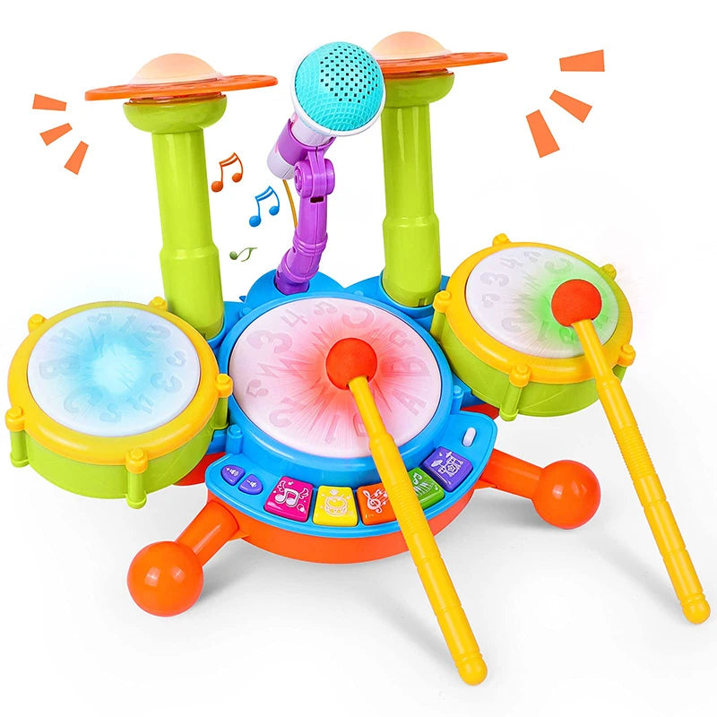 Bateria Infantil Musical com Microfone Brinquedo Educativo Para Bebê