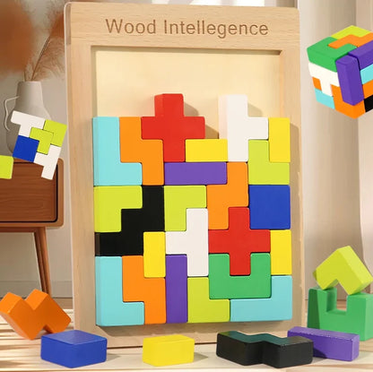 Quebra-Cabeça Tetris de Madeira Montessori Infantil Educativo