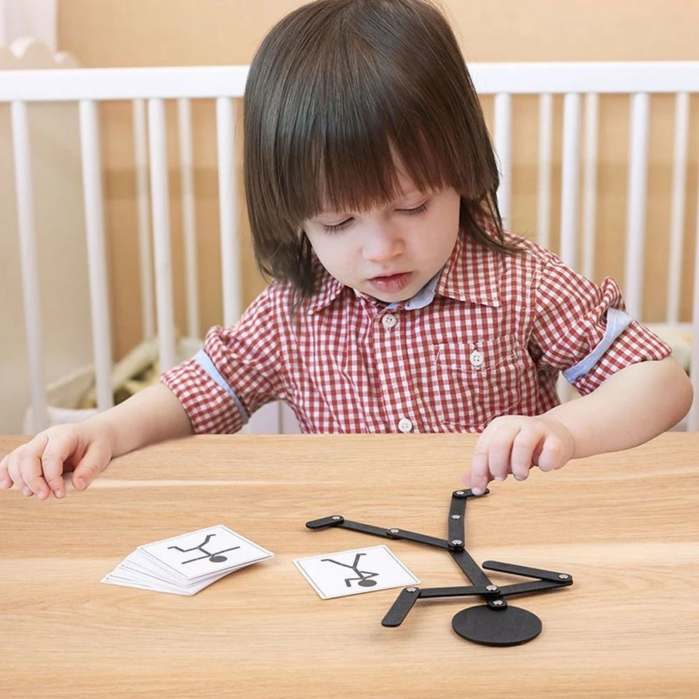 Boneco Articulável de Madeira Montessori Brinquedo Educativo