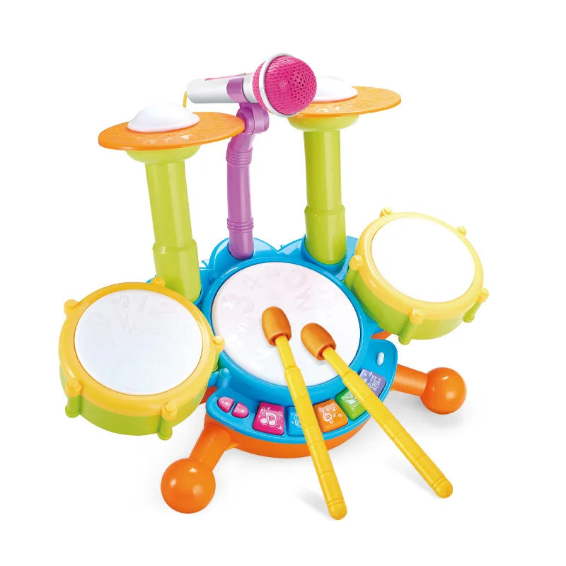 Bateria Infantil Musical com Microfone Brinquedo Educativo Para Bebê