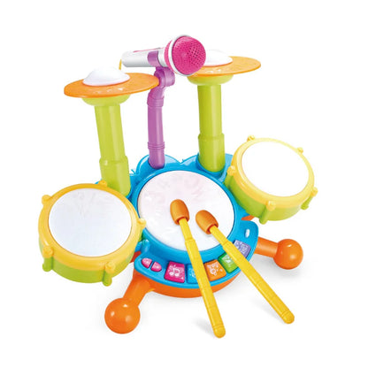 Bateria Infantil Musical com Microfone Brinquedo Educativo Para Bebê