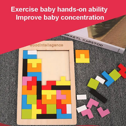 Quebra-Cabeça Tetris de Madeira Montessori Infantil Educativo