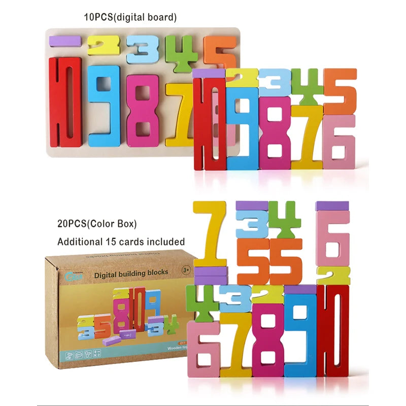 Blocos Numéricos Montessori de Madeira com Cartas Educativas