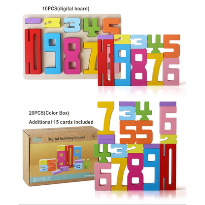 Blocos Numéricos Montessori de Madeira com Cartas Educativas