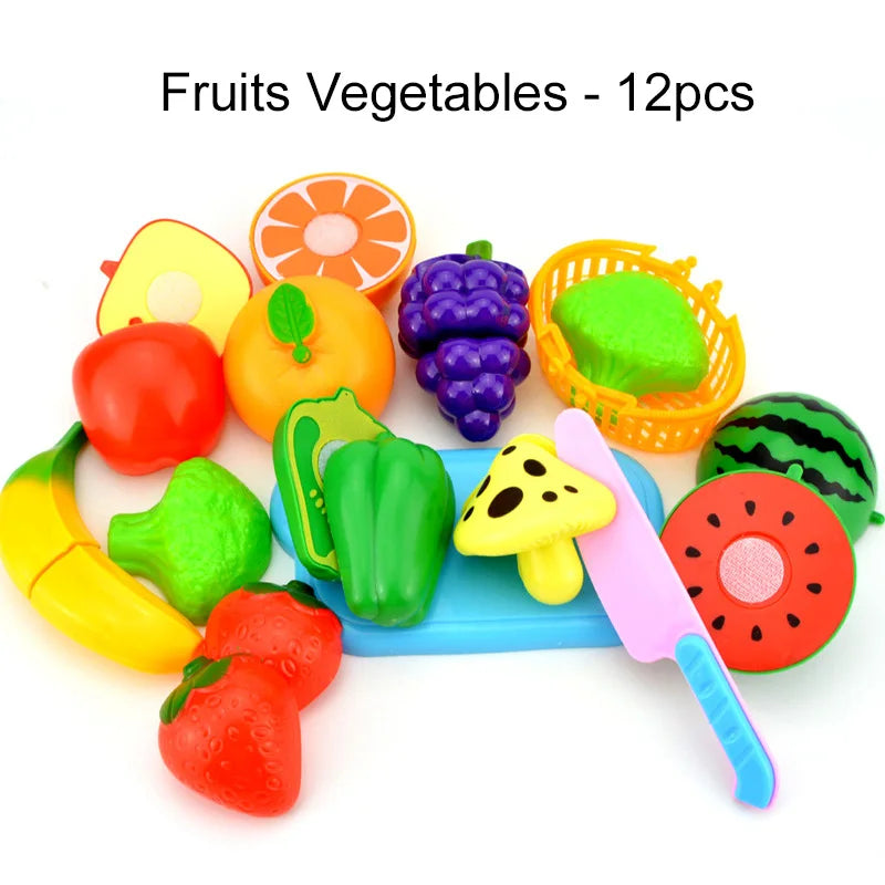 Brinquedo de Cozinha Infantil Kit Frutas e Legumes de Cortar em Madeira