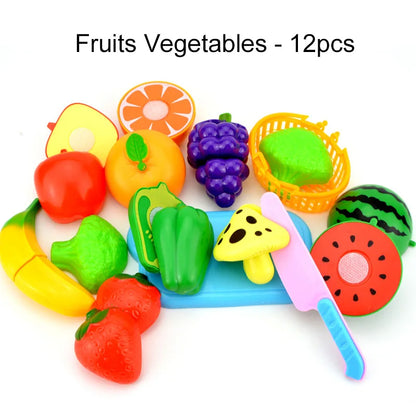 Brinquedo de Cozinha Infantil Kit Frutas e Legumes de Cortar em Madeira