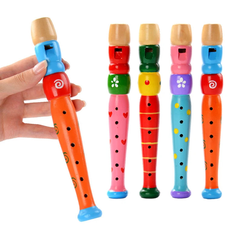 Flauta Infantil de Madeira Colorida Brinquedo Musical Educativo