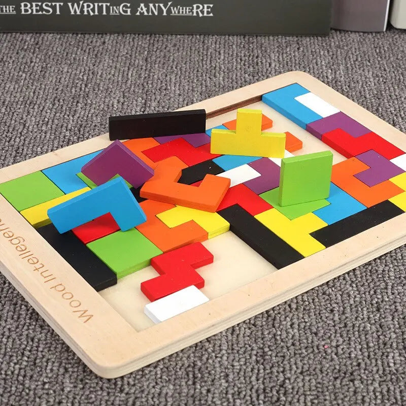 Quebra-Cabeça Tetris de Madeira Montessori Infantil Educativo
