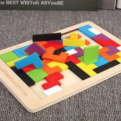Quebra-Cabeça Tetris de Madeira Montessori Infantil Educativo