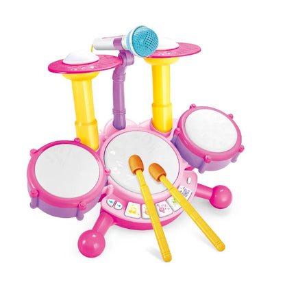 Bateria Infantil Musical com Microfone Brinquedo Educativo Para Bebê