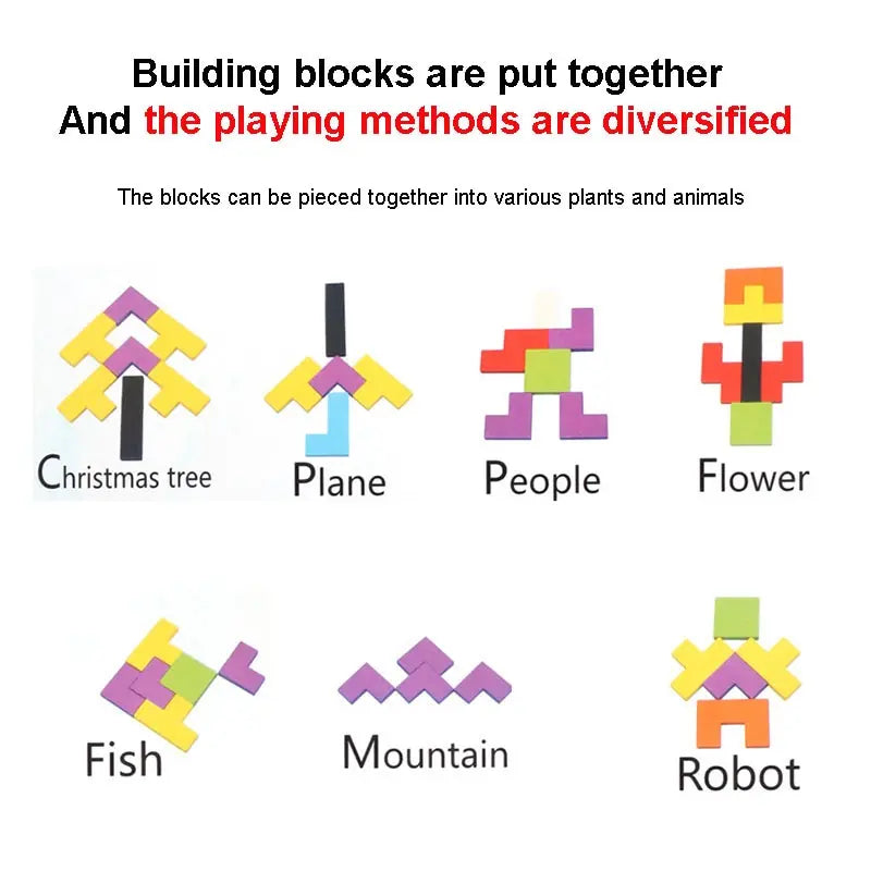 Quebra-Cabeça Tetris de Madeira Montessori Infantil Educativo