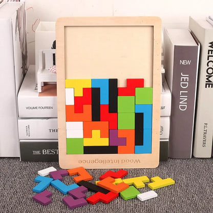 Quebra-Cabeça Tetris de Madeira Montessori Infantil Educativo