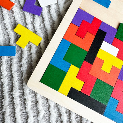 Quebra-Cabeça Tetris de Madeira Montessori Infantil Educativo