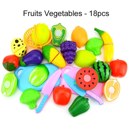 Brinquedo de Cozinha Infantil Kit Frutas e Legumes de Cortar em Madeira