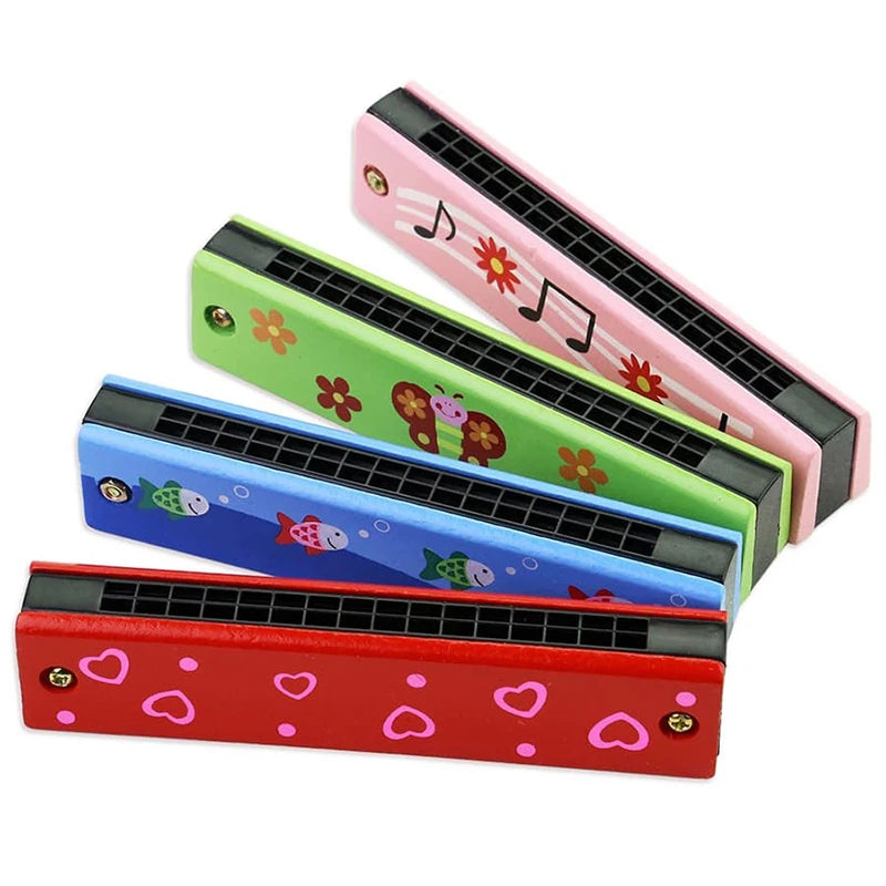 Gaita Infantil de Madeira Colorida Brinquedo Musical