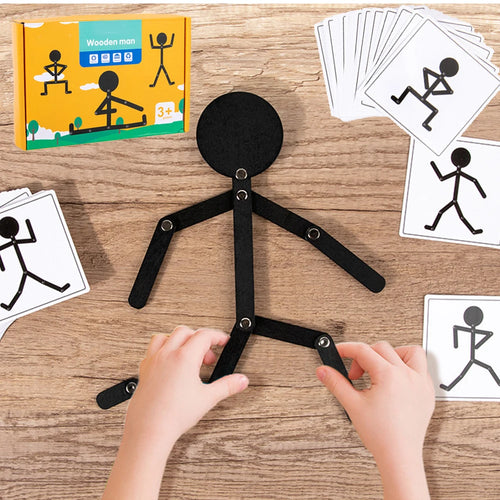 Boneco Articulável de Madeira Montessori Brinquedo Educativo
