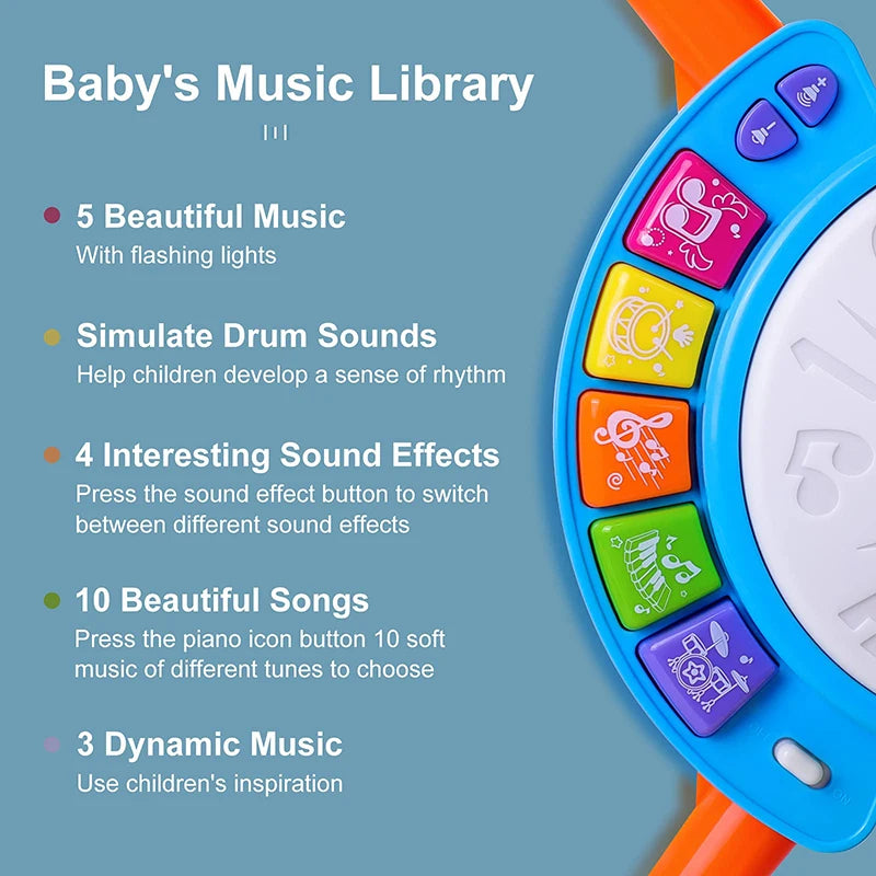 Bateria Infantil Musical com Microfone Brinquedo Educativo Para Bebê