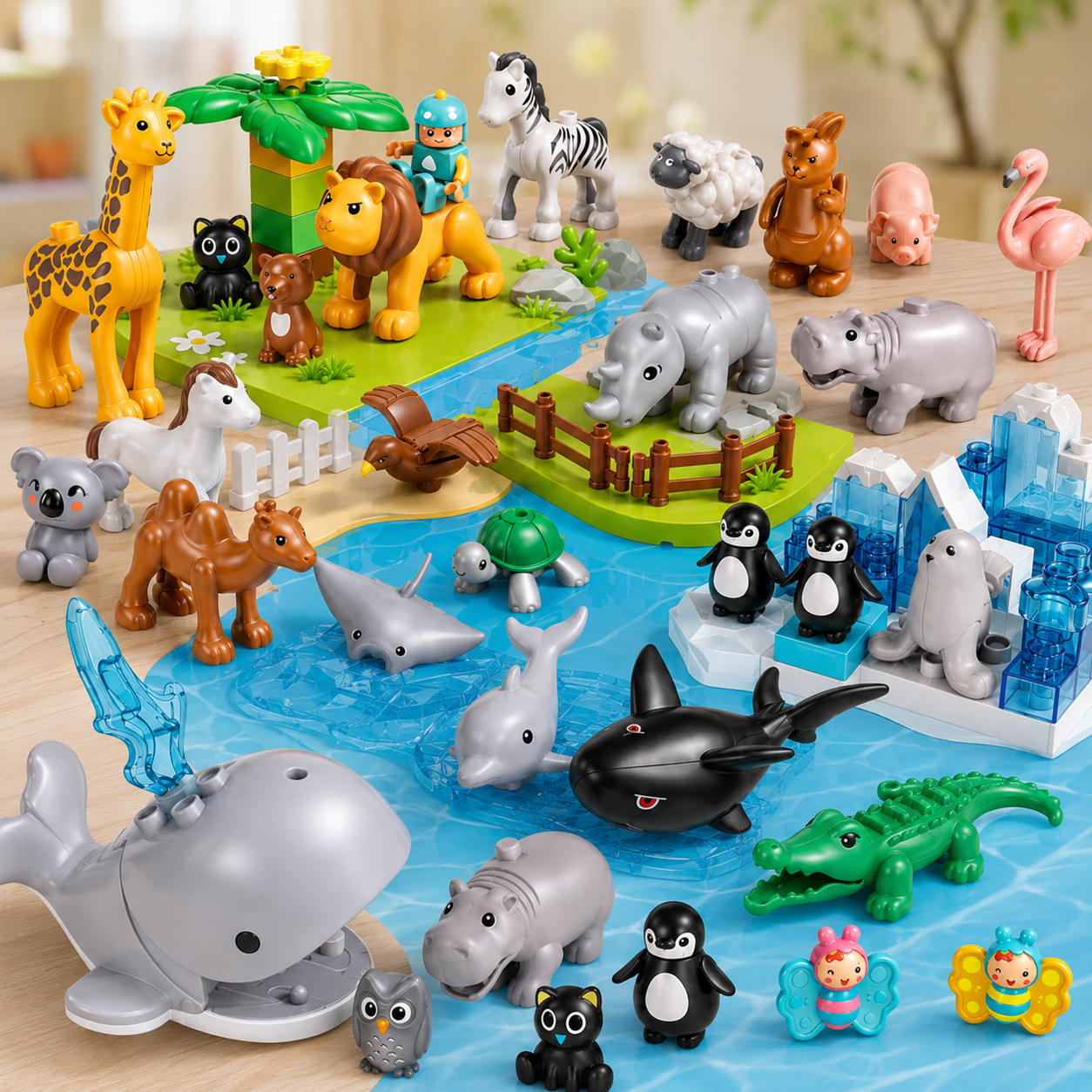 Brinquedo de montar animais em diorama de aventura infantil