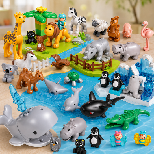 Brinquedo de montar animais em diorama de aventura infantil