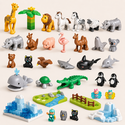 Coleção de animais de montar infantil com peças e cenário