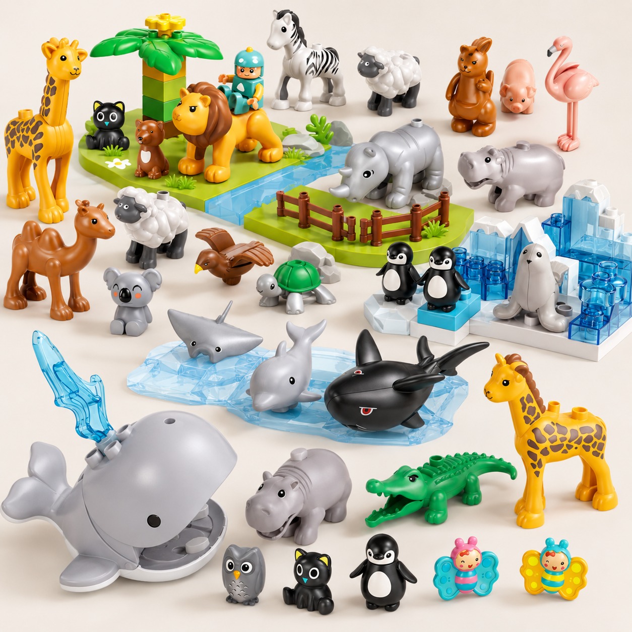 Diorama infantil com animais de montar e cenário de brincadeira