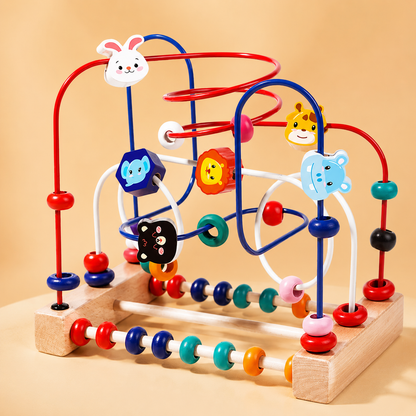 Aramado pedagógico de madeira com contas coloridas para coordenação motora