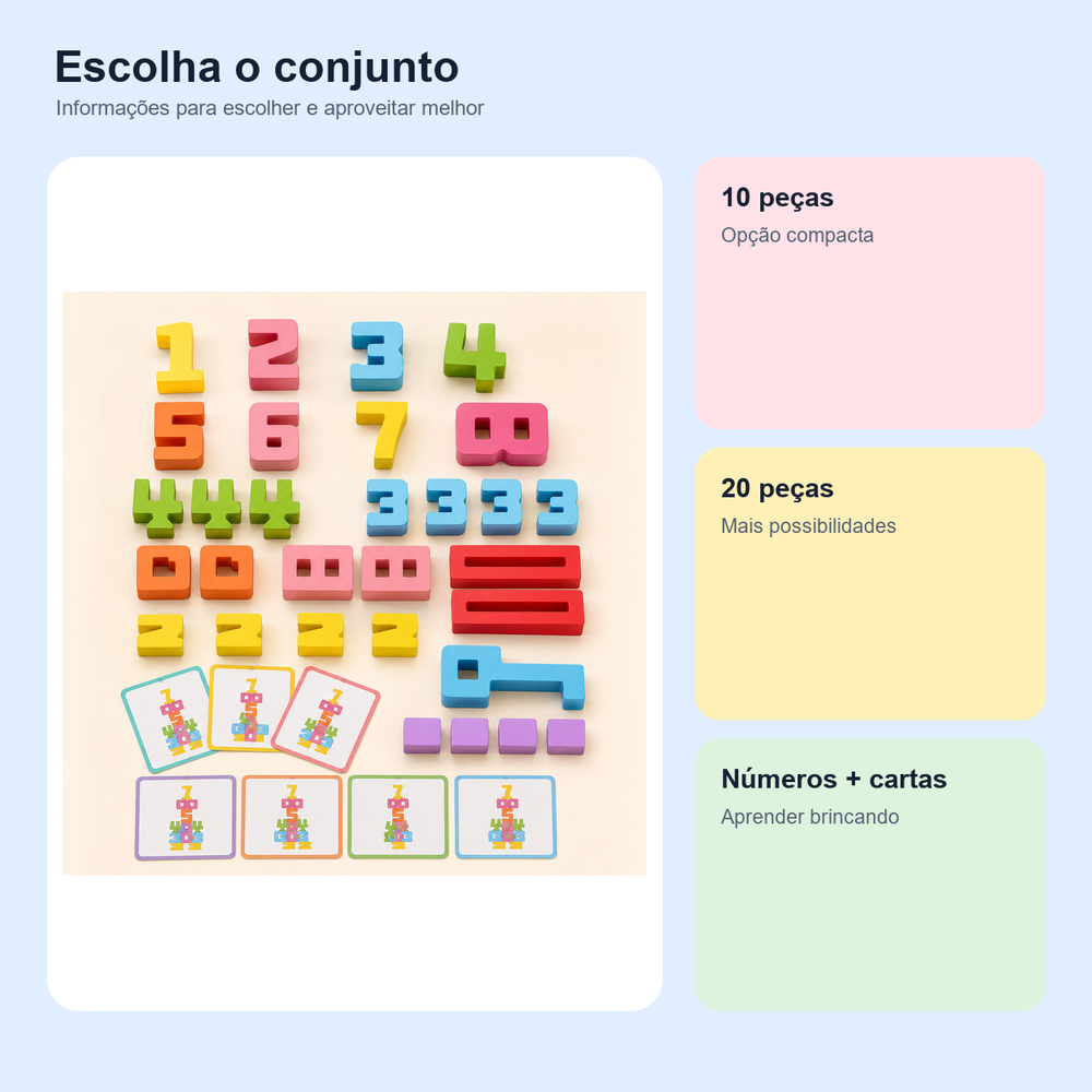Medidas, conteúdo e benefícios de blocos numéricos Montessori de madeira para comparar antes da compra