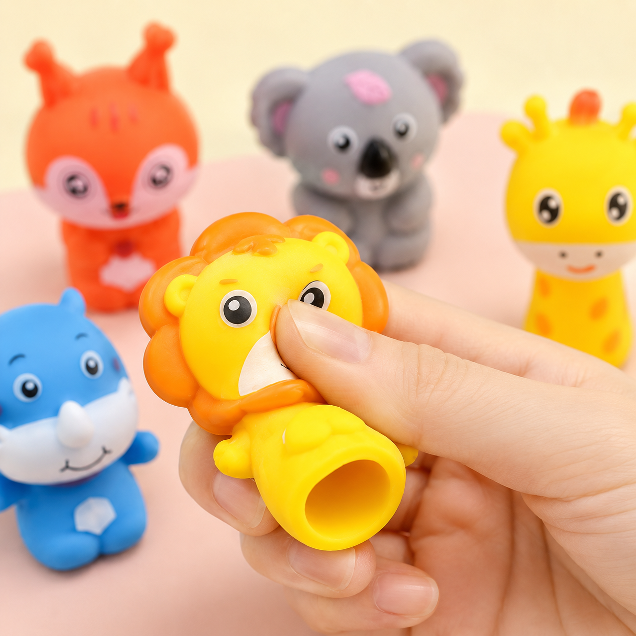 Brinquedo de banho infantil em formato de leão macio e apertável