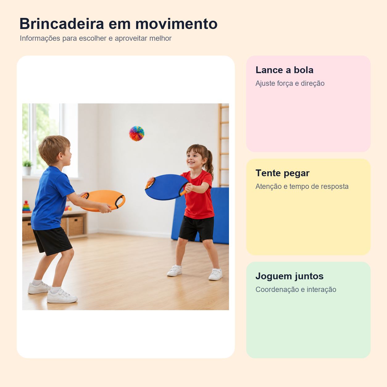 Imagem informativa sobre o produto: Brinquedo Sensorial de Lançar e Pegar Bola para Coordenação Motora