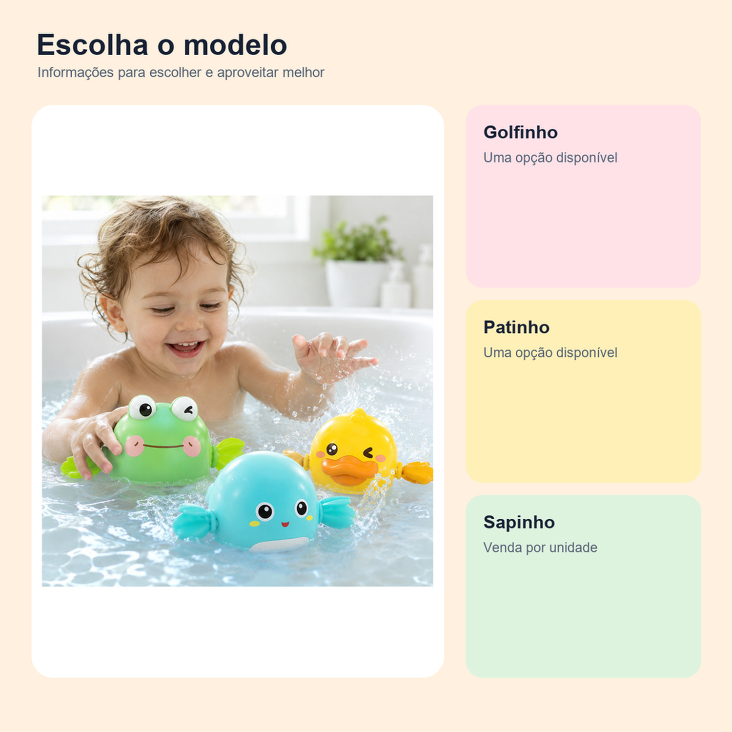 Medidas, conteúdo e benefícios de animais de banho infantis com ventosa para comparar antes da compra